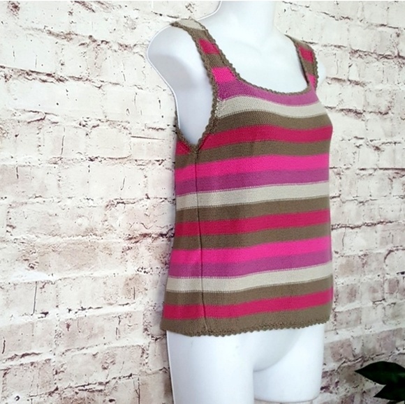 Sigrid Olsen Stripe Cotton Summer Sleeveless Scalloped Top - Picture 3 of 4